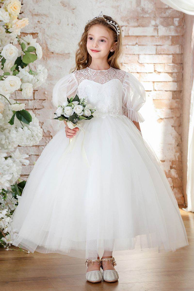 A-Line Midi Tulle Lace Flower Girl Dress CF0351 - COCOMELODY